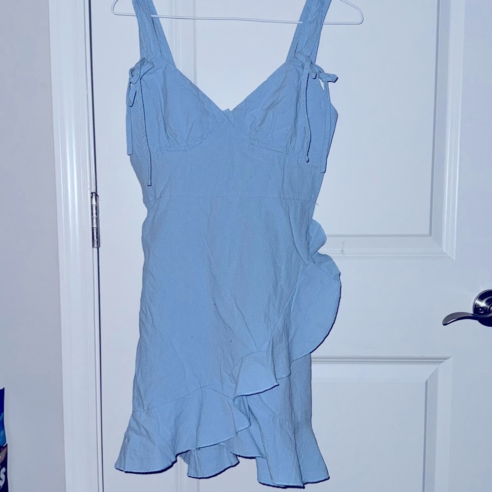 SHEIN MOD Tie Shoulder Ruffle Trim Wrap Hem Cami Dress